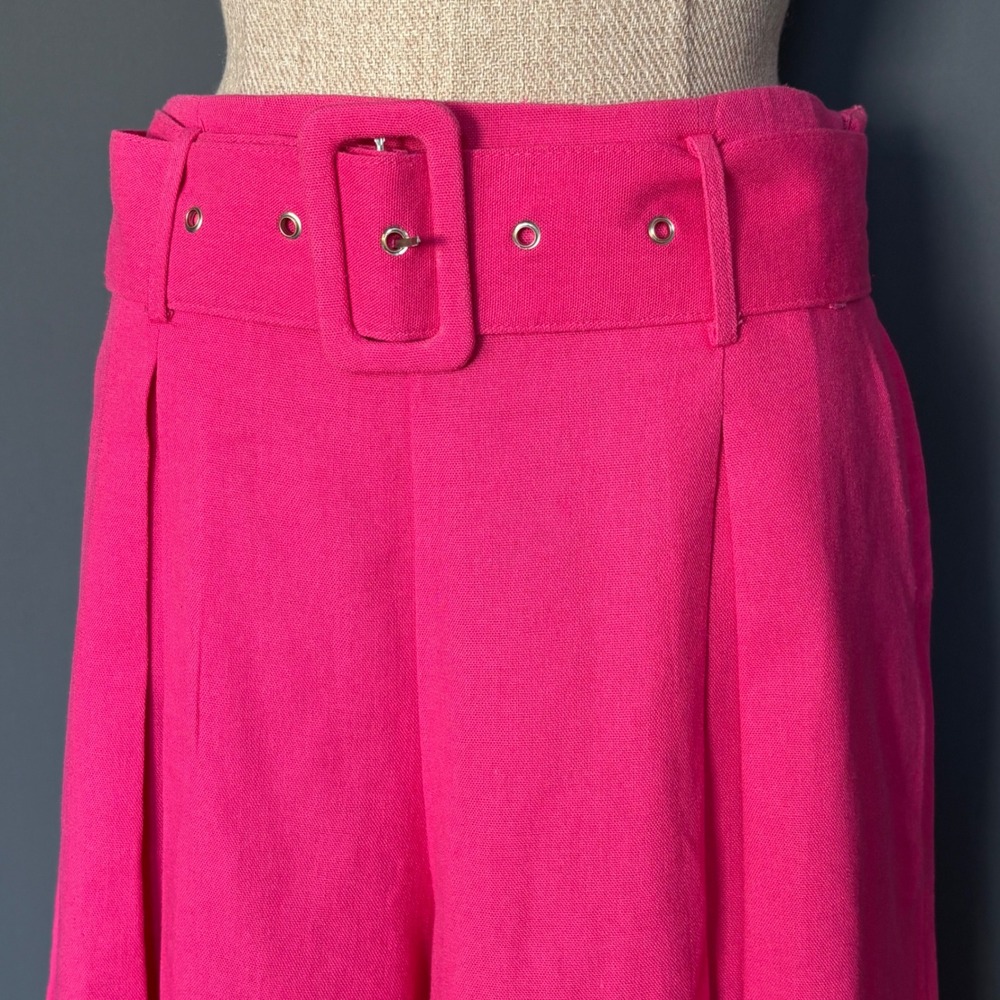 Vintage 80s Hot Pink Culottes High Waist Belted | Size M 30W | Linen Blend